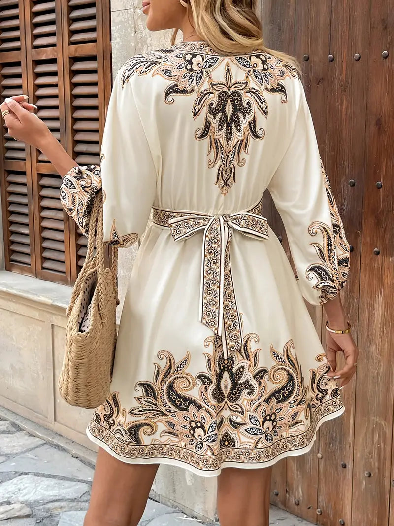 Gwenda | V-Neck Paisley Print A-Line Dress