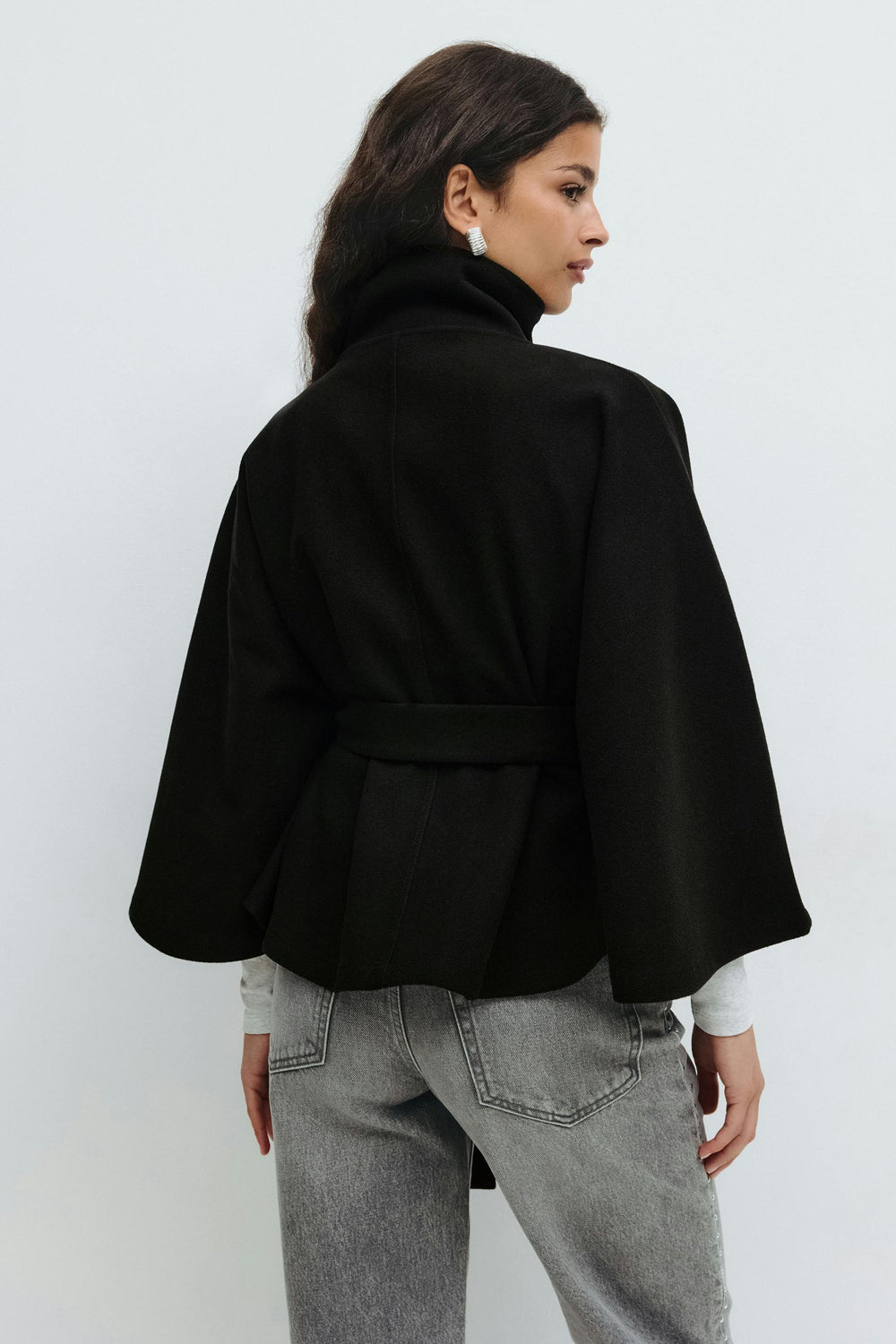 Ankica | Belted Cape Coat High Collar Button Front