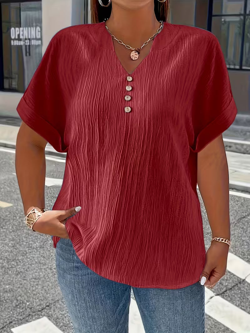 Mrella | T-Shirt with V-Neck and Button Front