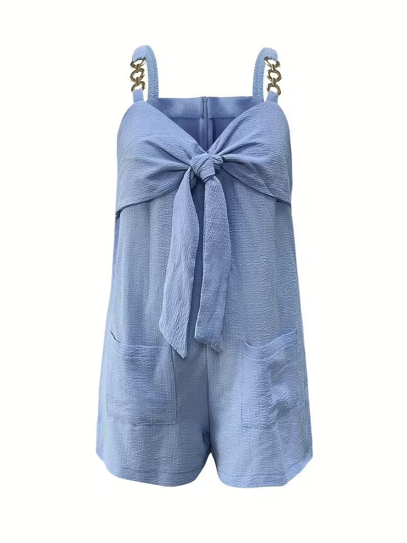 Loaiza - Sleeveless Chain Strap Bow Front Romper