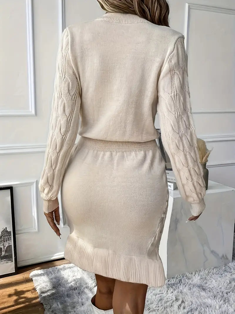 Katla | Knitted Cable Knit Long Sleeve Dress