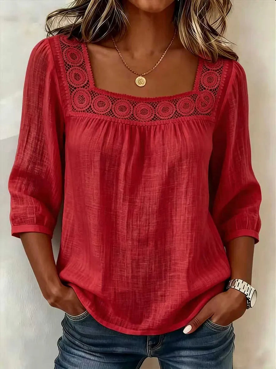 Nozomi | Square Neck Lace Trim Blouse