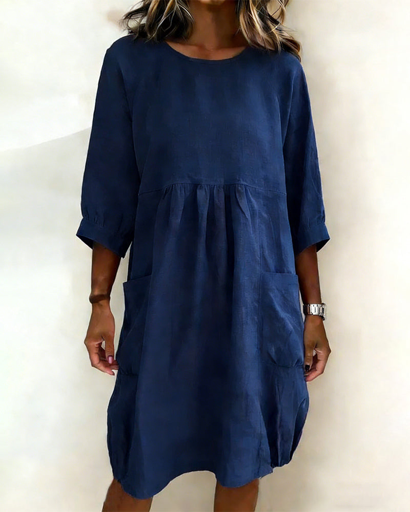 Maleesha | Linen Midi Dress with Pockets