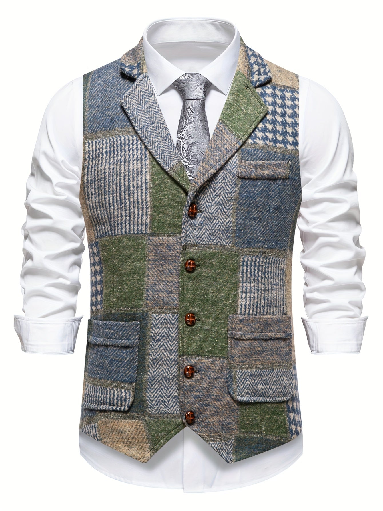 Saverse | Patchwork Tweed Style Waistcoat