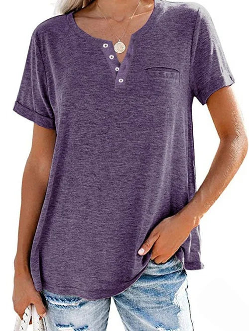 Cettina | Short Sleeve Pocket Henley T-Shirt