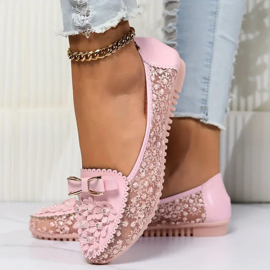 Brielle | Ballet Flats Floral Lace Bow Detail