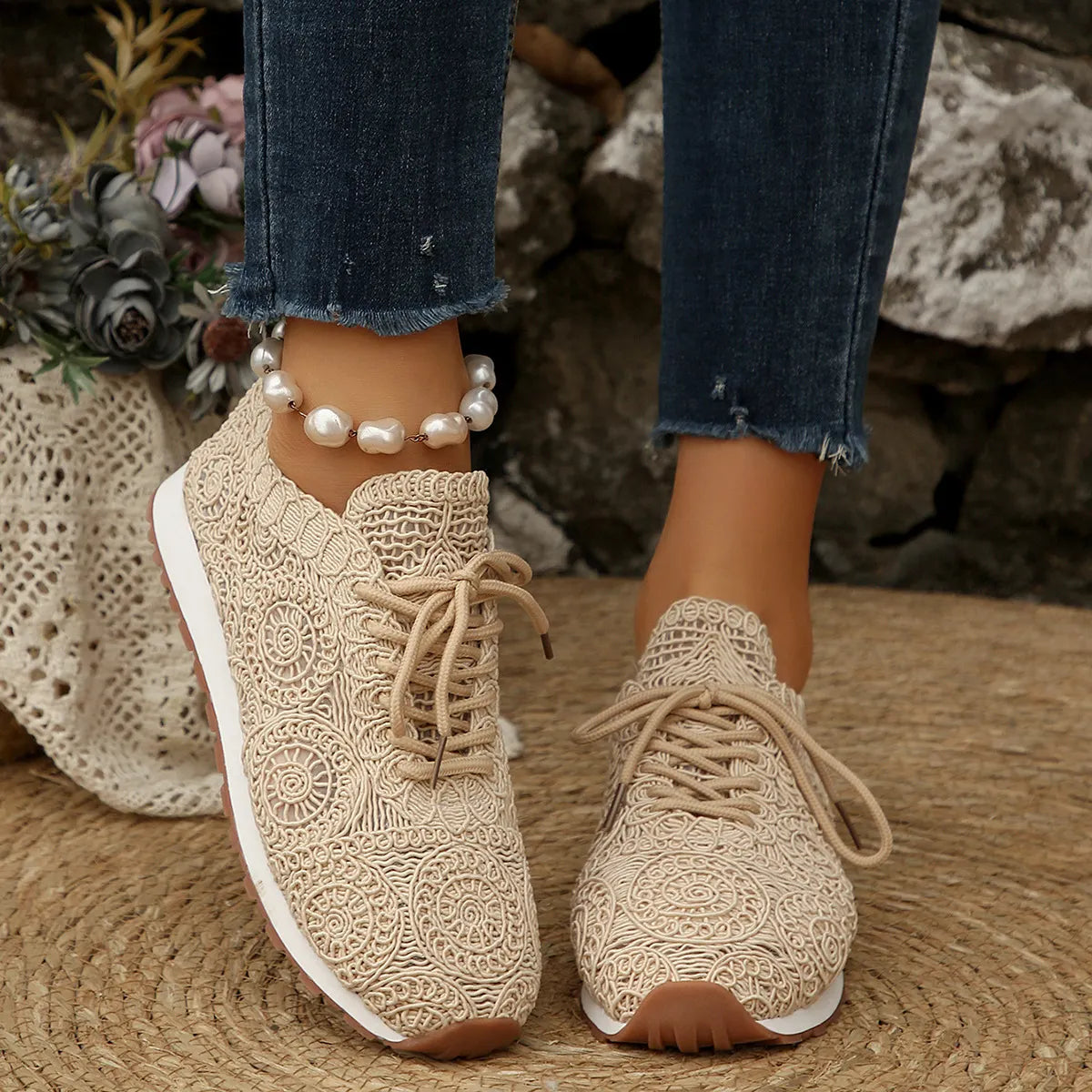 Susannah | Crochet Lace Up Casual Trainers