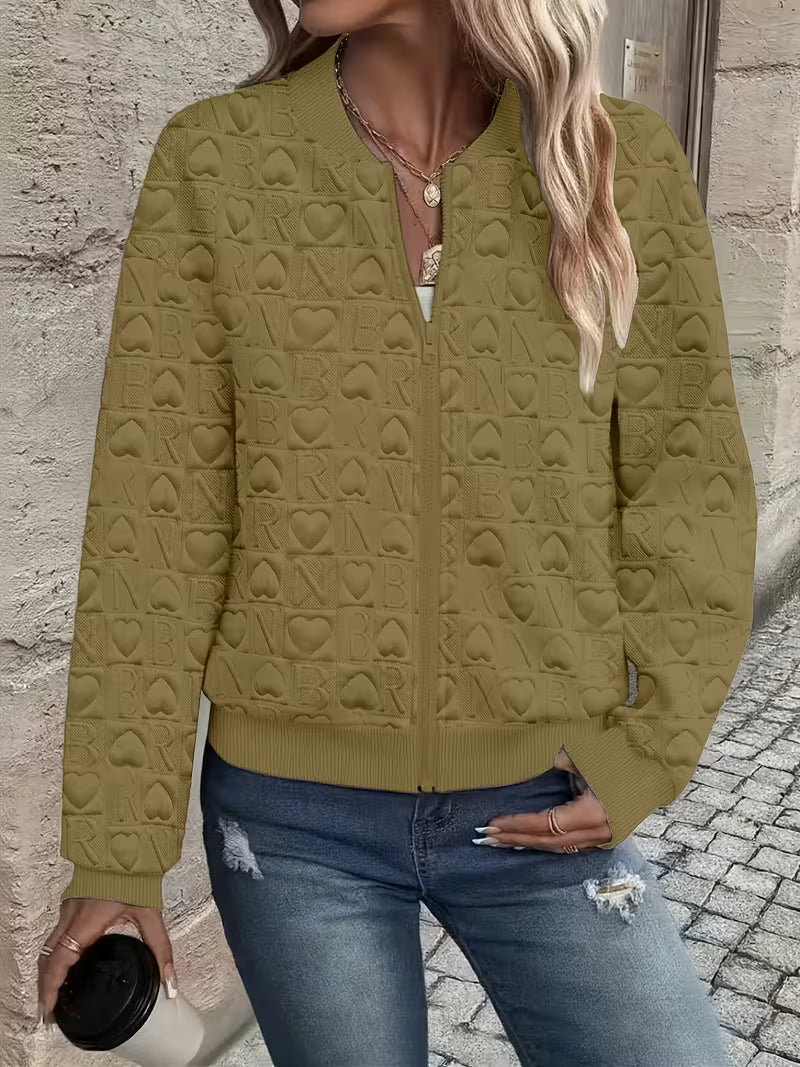 Mileisine | Zip-Up Jacket with Embossed Heart Pattern