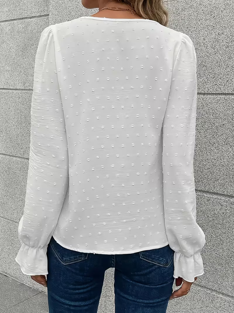 Rejina | Blouse with Lace-Trim V-Neck and Long Sleeves