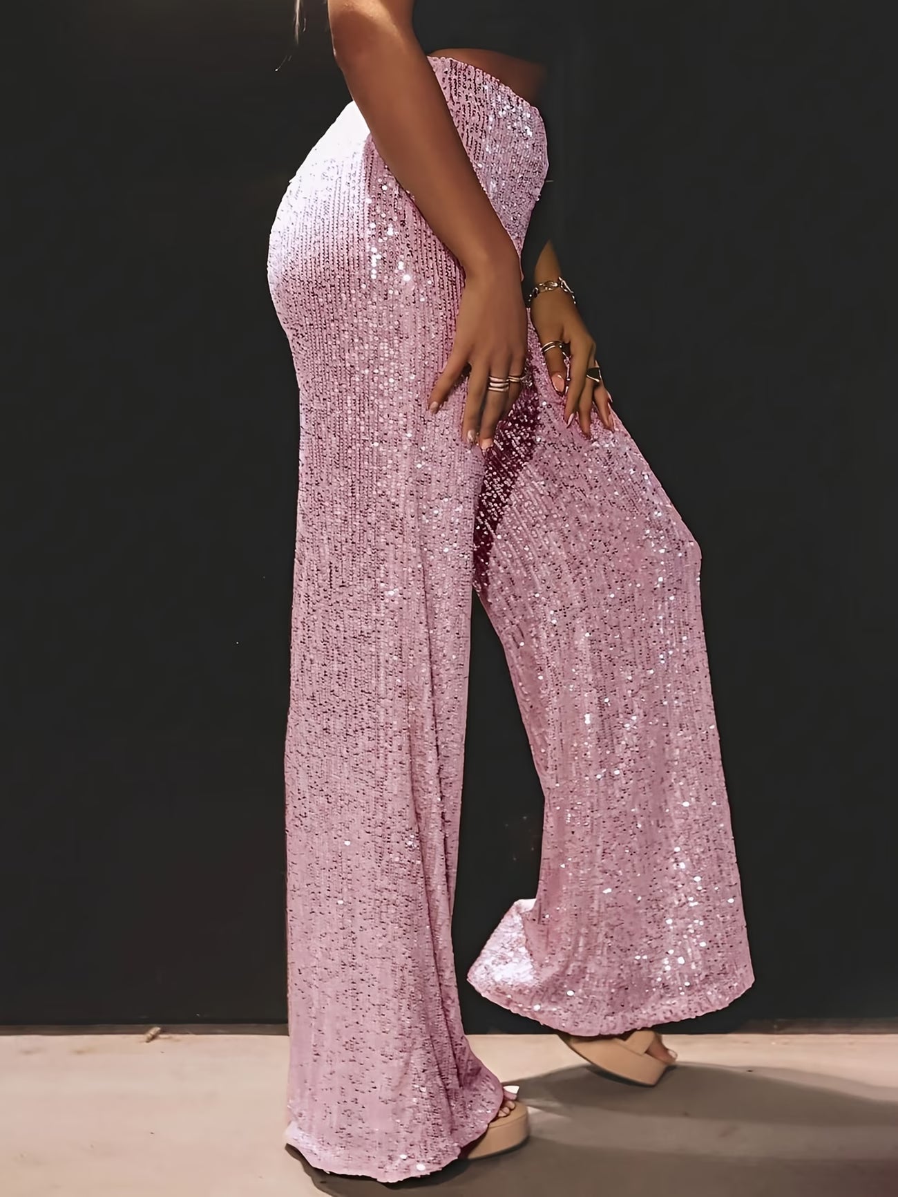 Tnora | Trousers Sequin Wide Leg High Waist