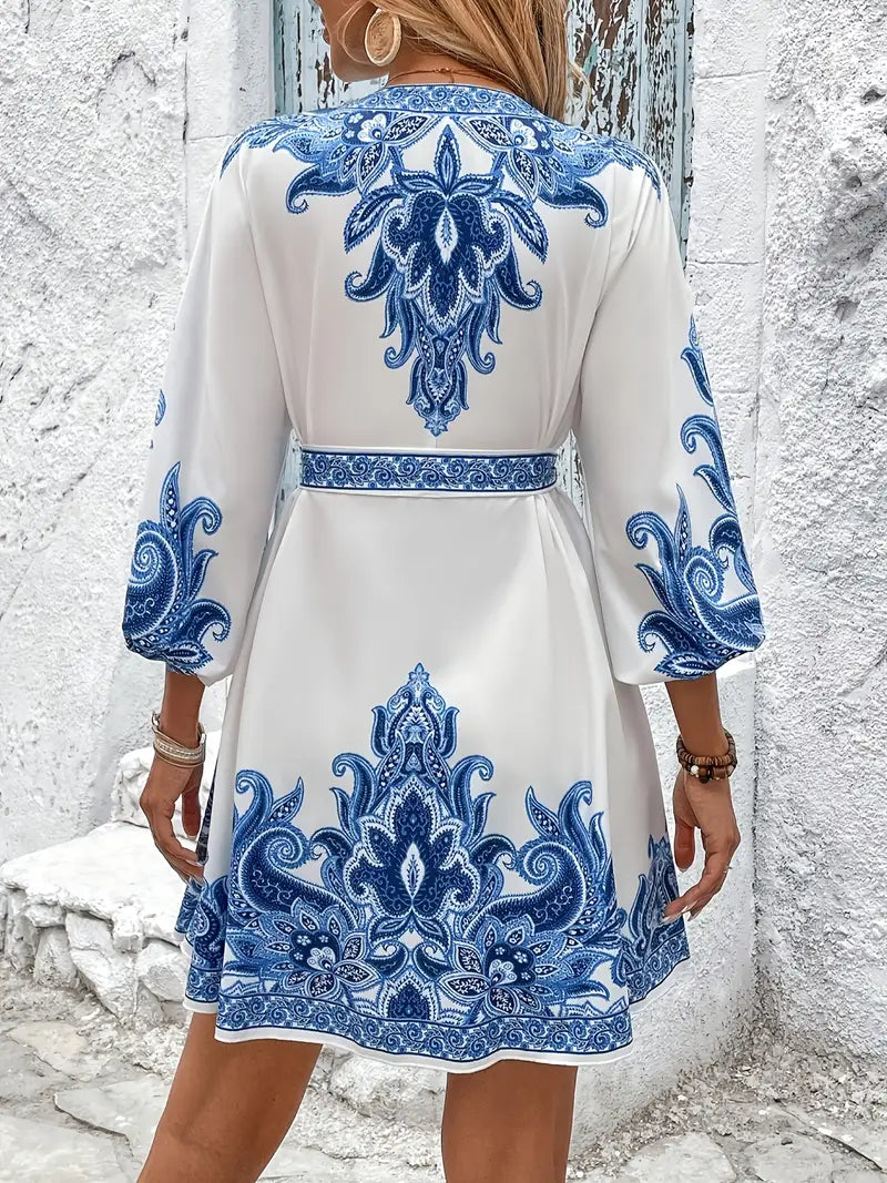 Gwenda | V-Neck Paisley Print A-Line Dress