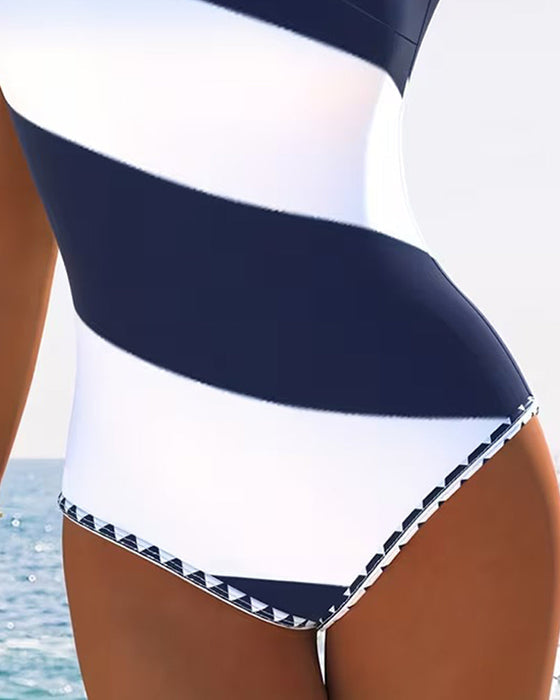 Doriane | One Shoulder Striped One Piece Swimsuit