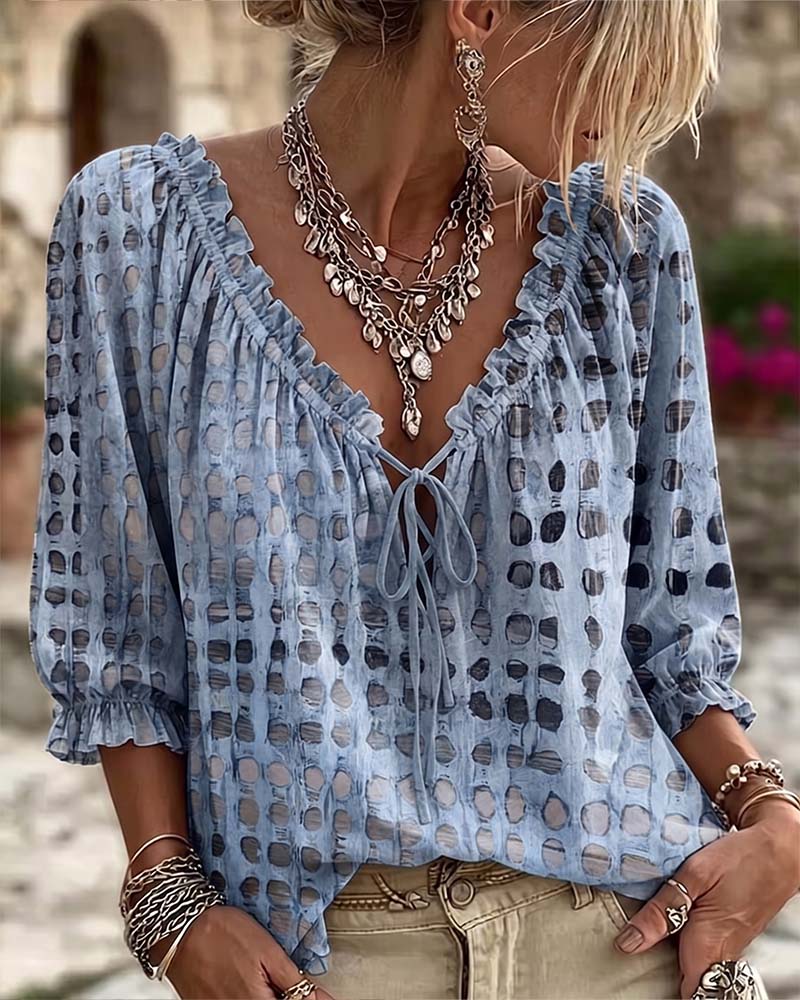 Kesney | V Neck Tie Front Printed Blouse