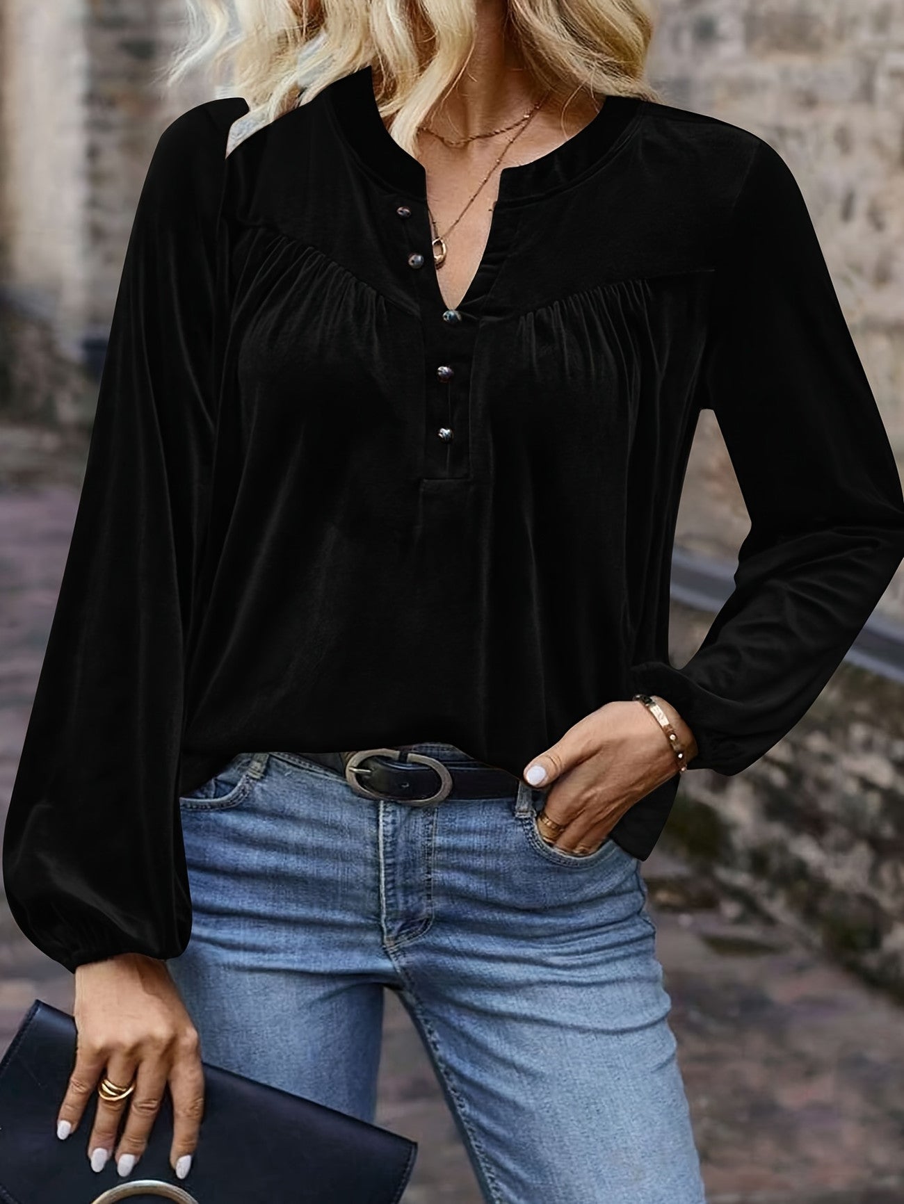 Ramina | Long Sleeve Blouse with Gathered Yoke