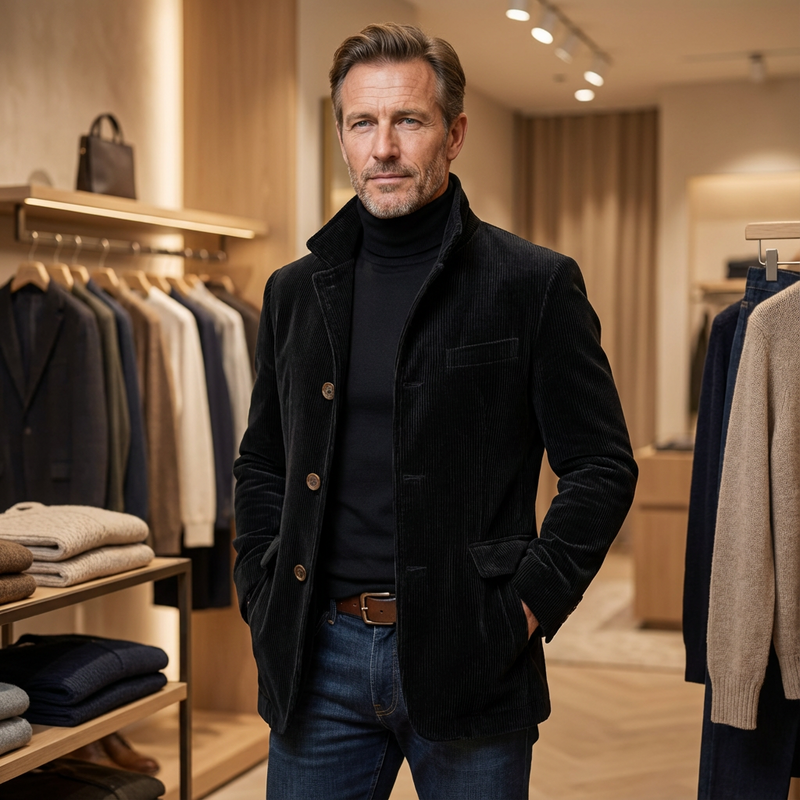 Eusebiu | Corduroy Button Front Stand Collar Jacket