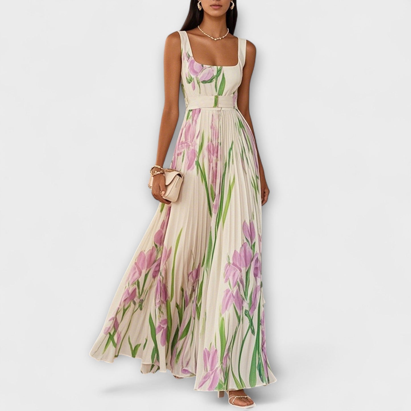 Tressa | Sleeveless Floral Pleated Maxi Dress