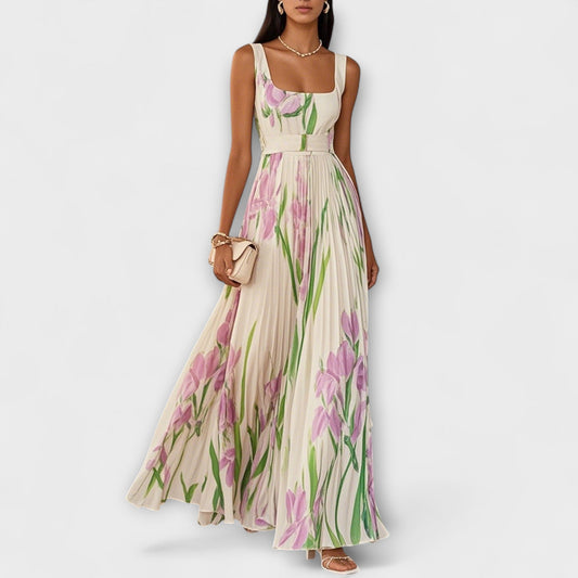 Tressa | Sleeveless Floral Pleated Maxi Dress