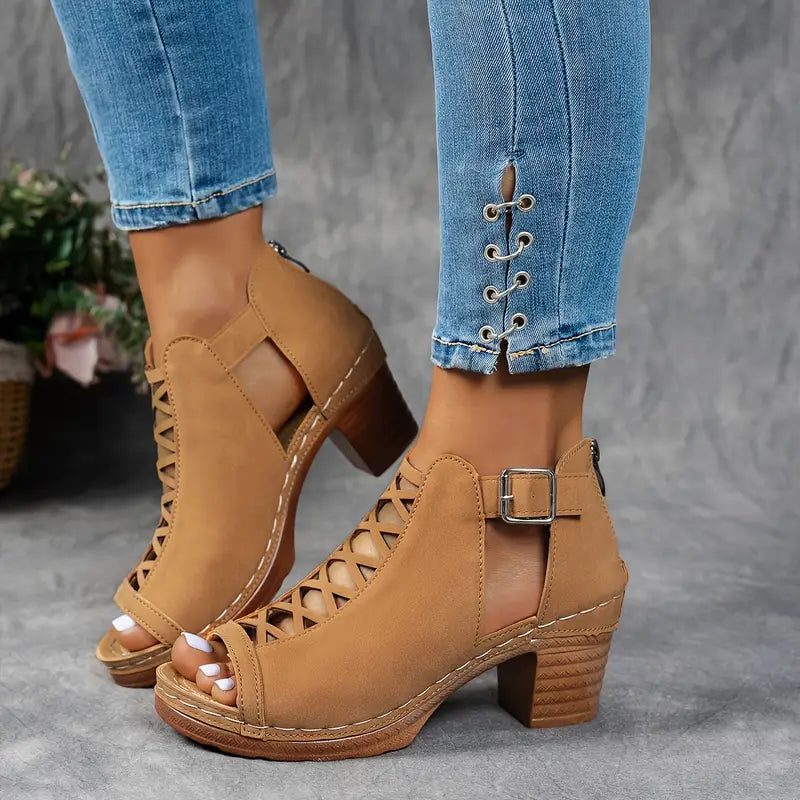 Alexia | Peep Toe Cut Out Block Heels