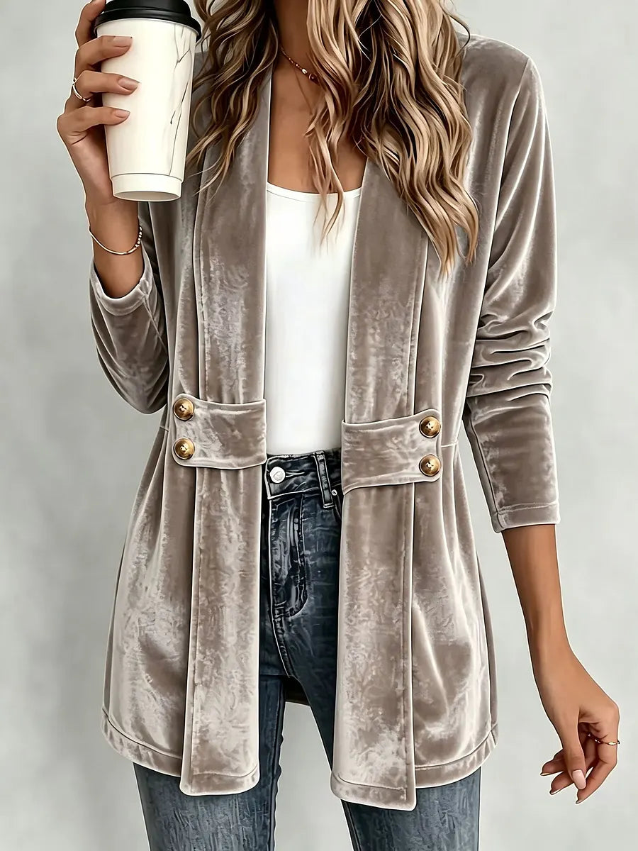 Sdenia | Velvet Style Open Front Longline Blazer
