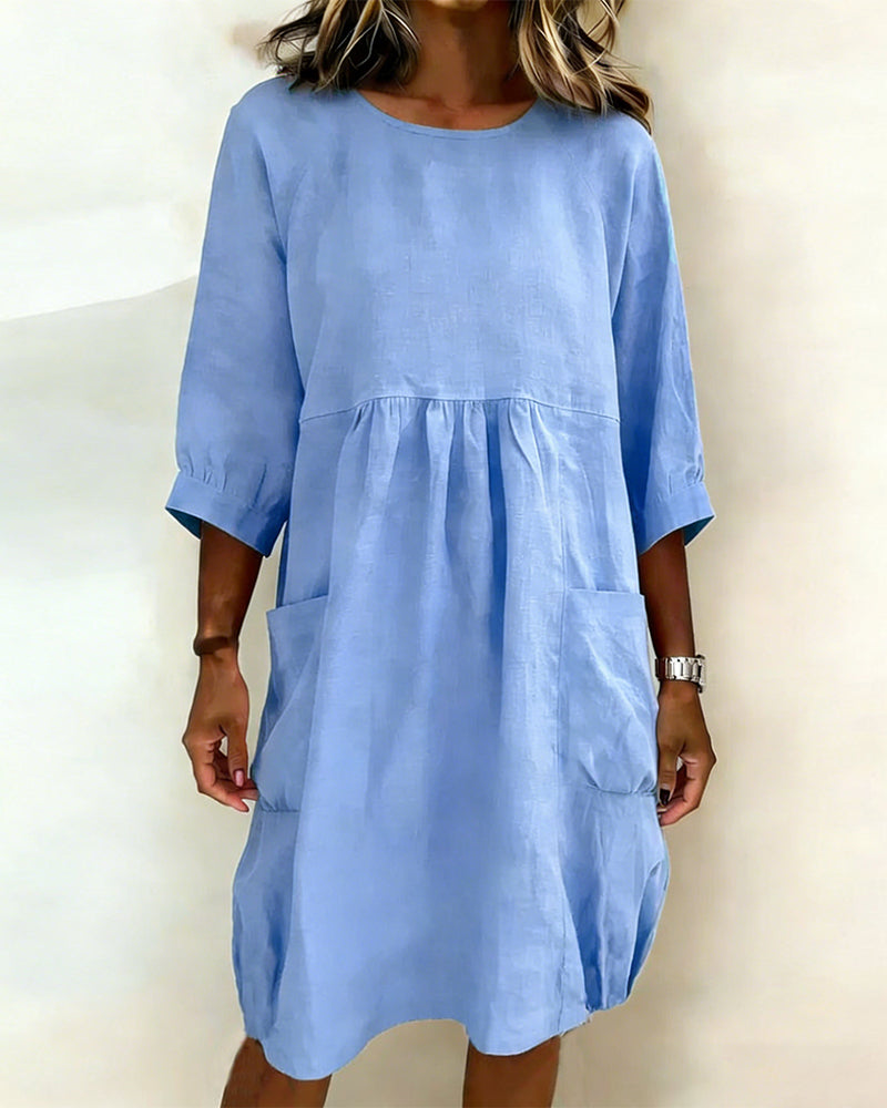 Maleesha | Linen Midi Dress with Pockets