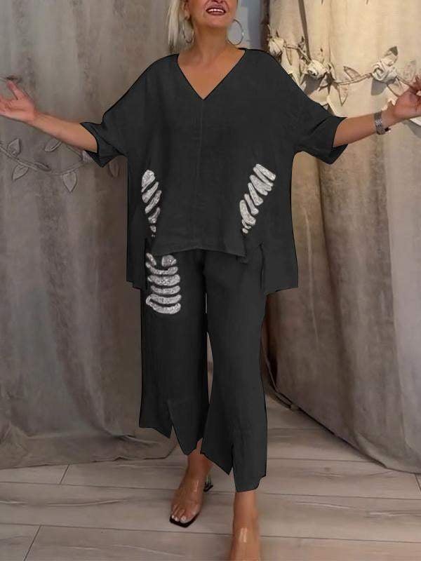 Ebony | V-Neck Loose Fit Two-Piece Set