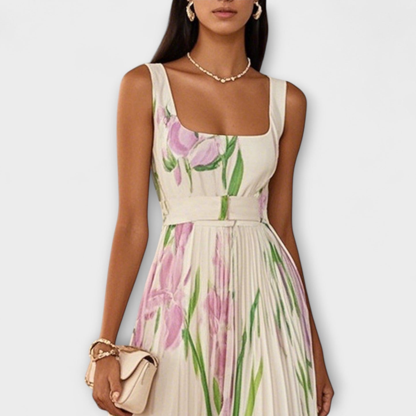 Tressa | Sleeveless Floral Pleated Maxi Dress