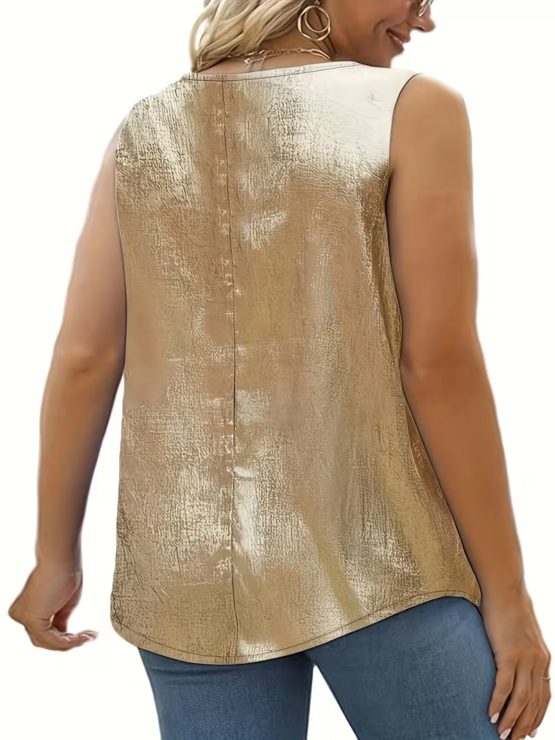 Shivina | Metallic Scoop Neck Sleeveless Tank Top