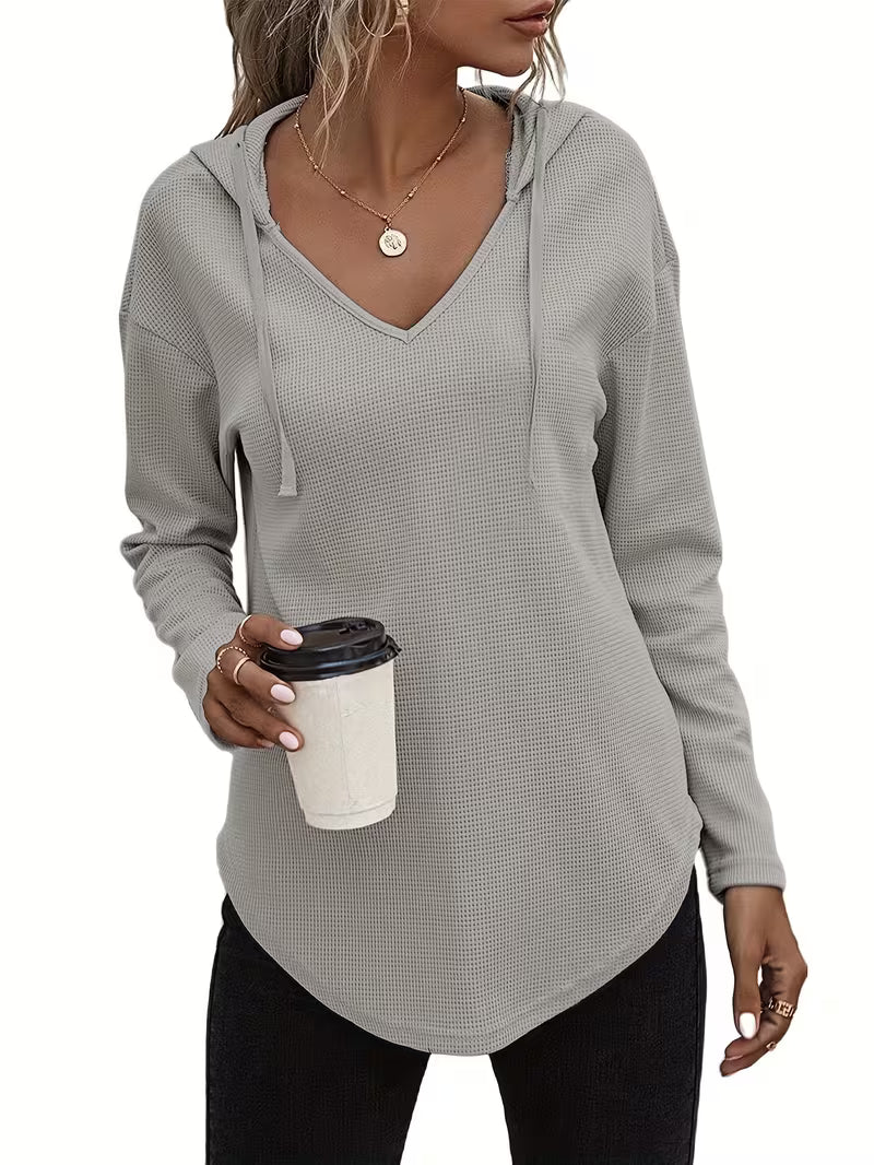 Heydi | Sweatshirt with V-Neck Hood Curved Hem