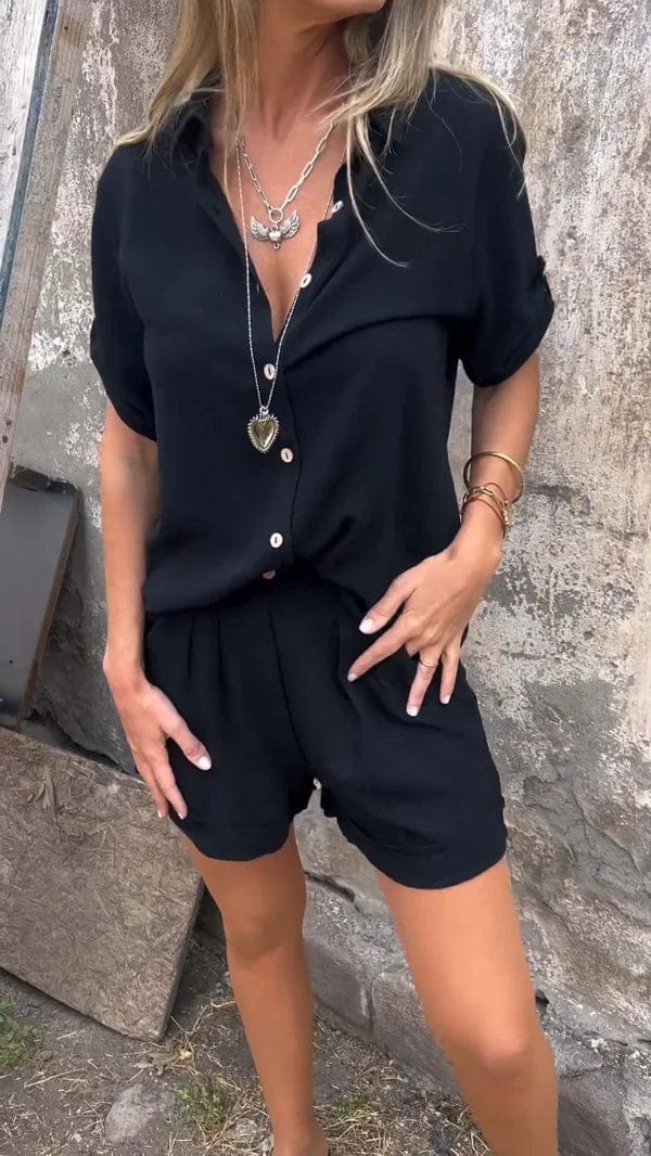 Dixie - Short Sleeve Button Front Blouse Shorts Set