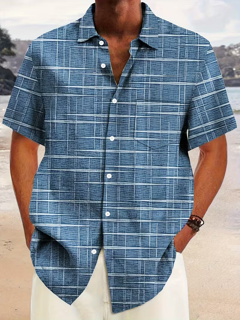 Jerrick - Short Sleeve Geometric Print Button Shirt