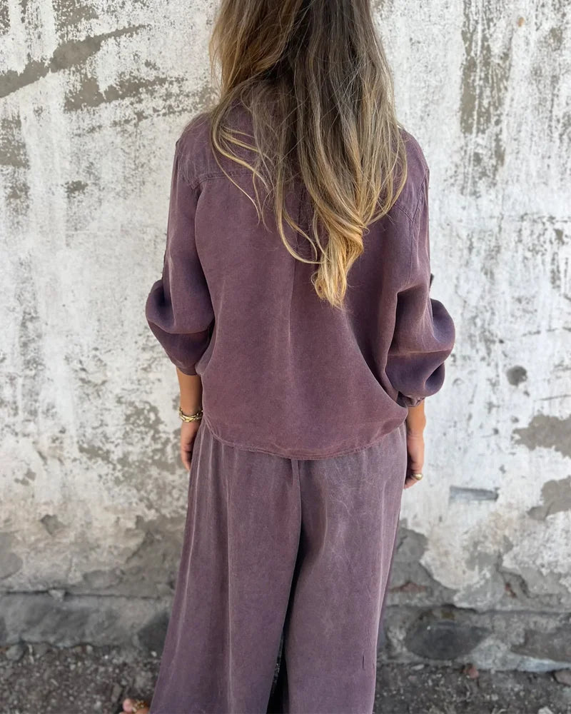 Bogna| Two-Piece Set Button-Up Shirt Wide-Leg Trousers