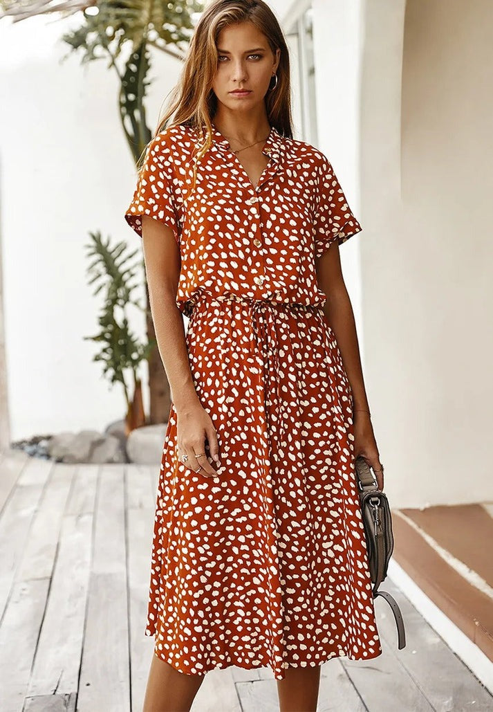 Carine | V Neck Printed Midi Dress