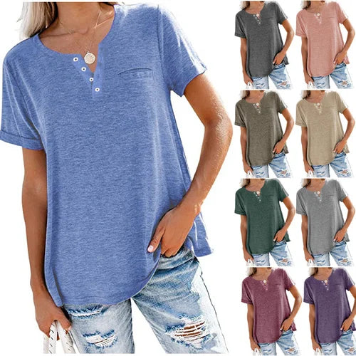 Cettina | Short Sleeve Pocket Henley T-Shirt