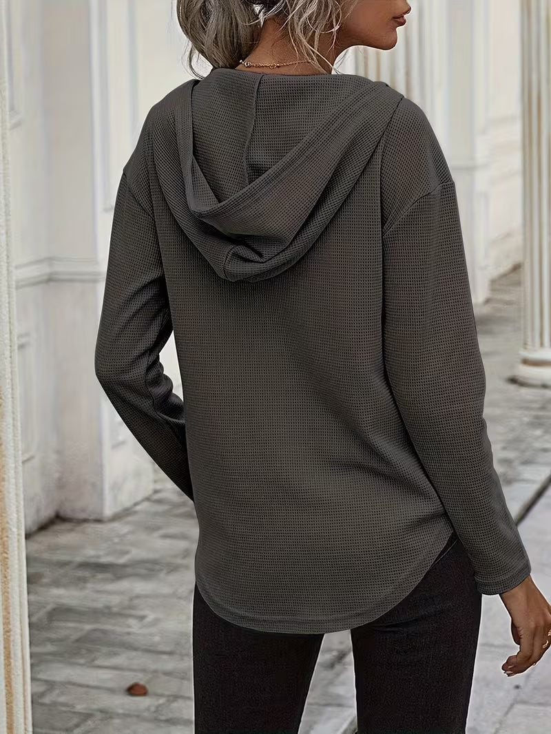 Heydi | Sweatshirt with V-Neck Hood Curved Hem