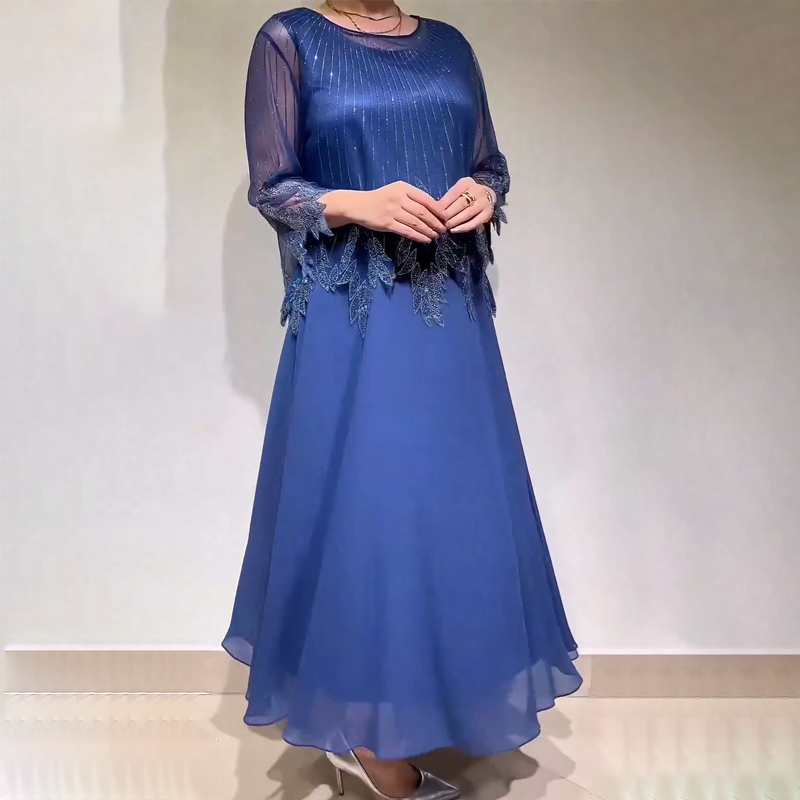 Eiriana | Midi Dress Sheer Sleeve Embellished Hem