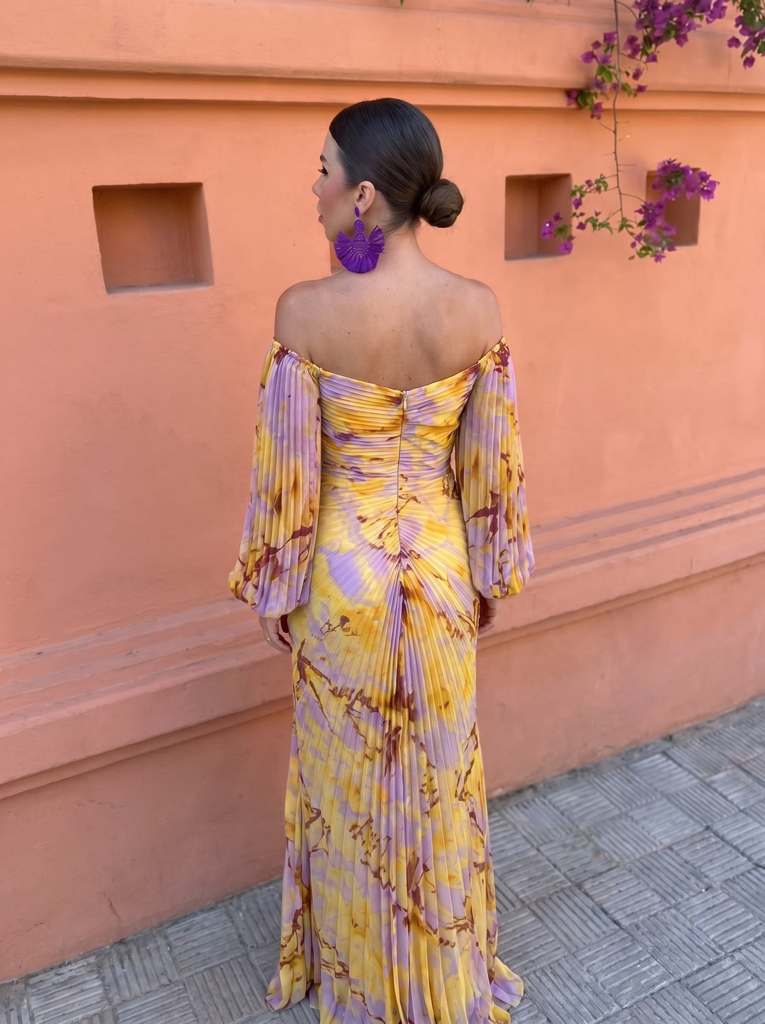 Calvillo | Printed Ruched V-Neck Maxi Dress
