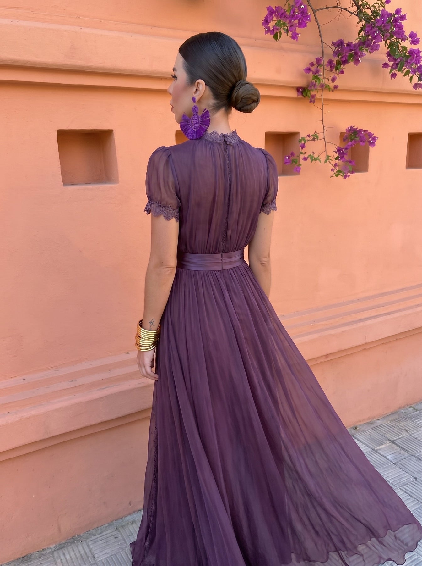Eshley | Maxi Dress Purple Short Sleeve Pleated