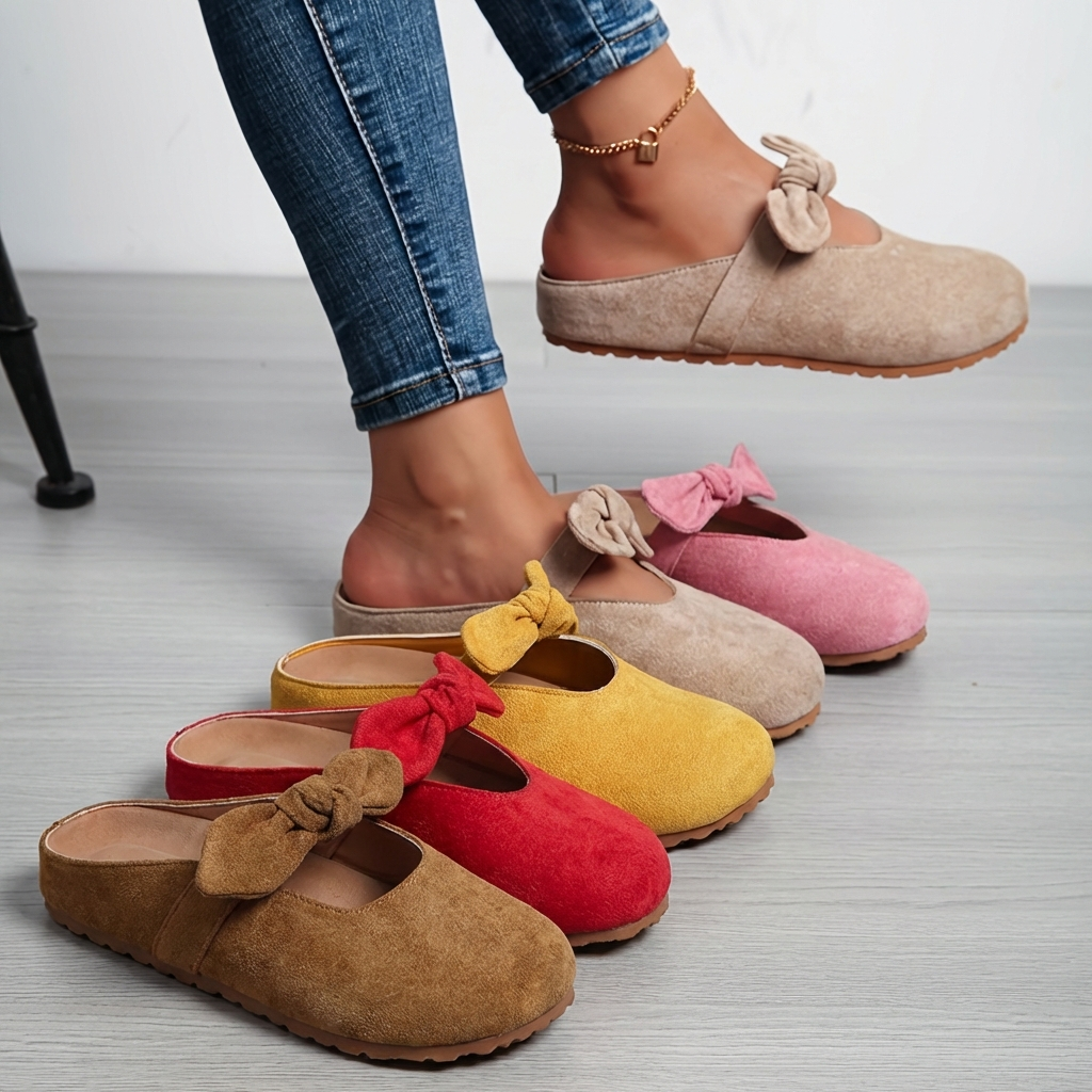 Minaya | Suede Bow Slip On Mules