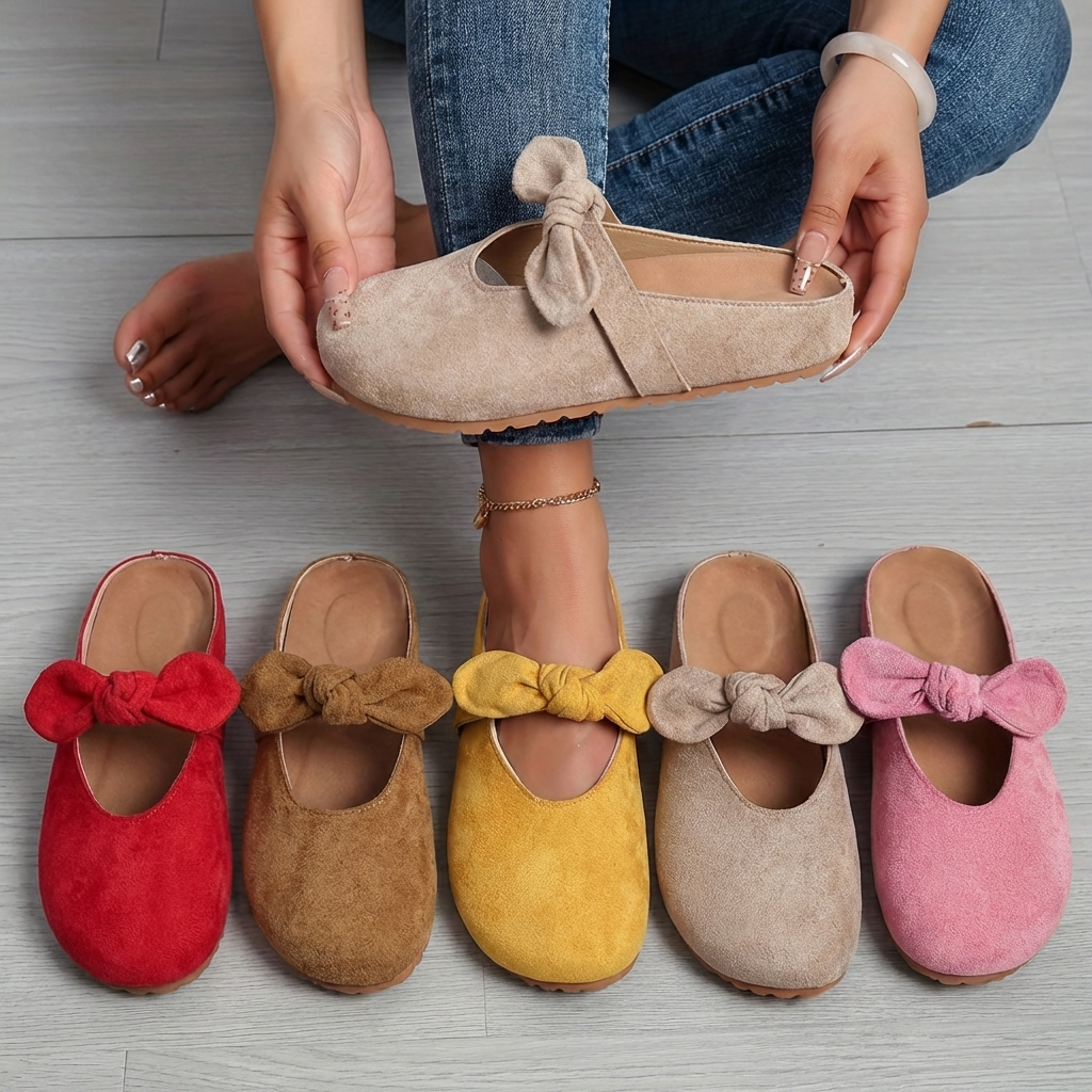 Minaya | Suede Bow Slip On Mules