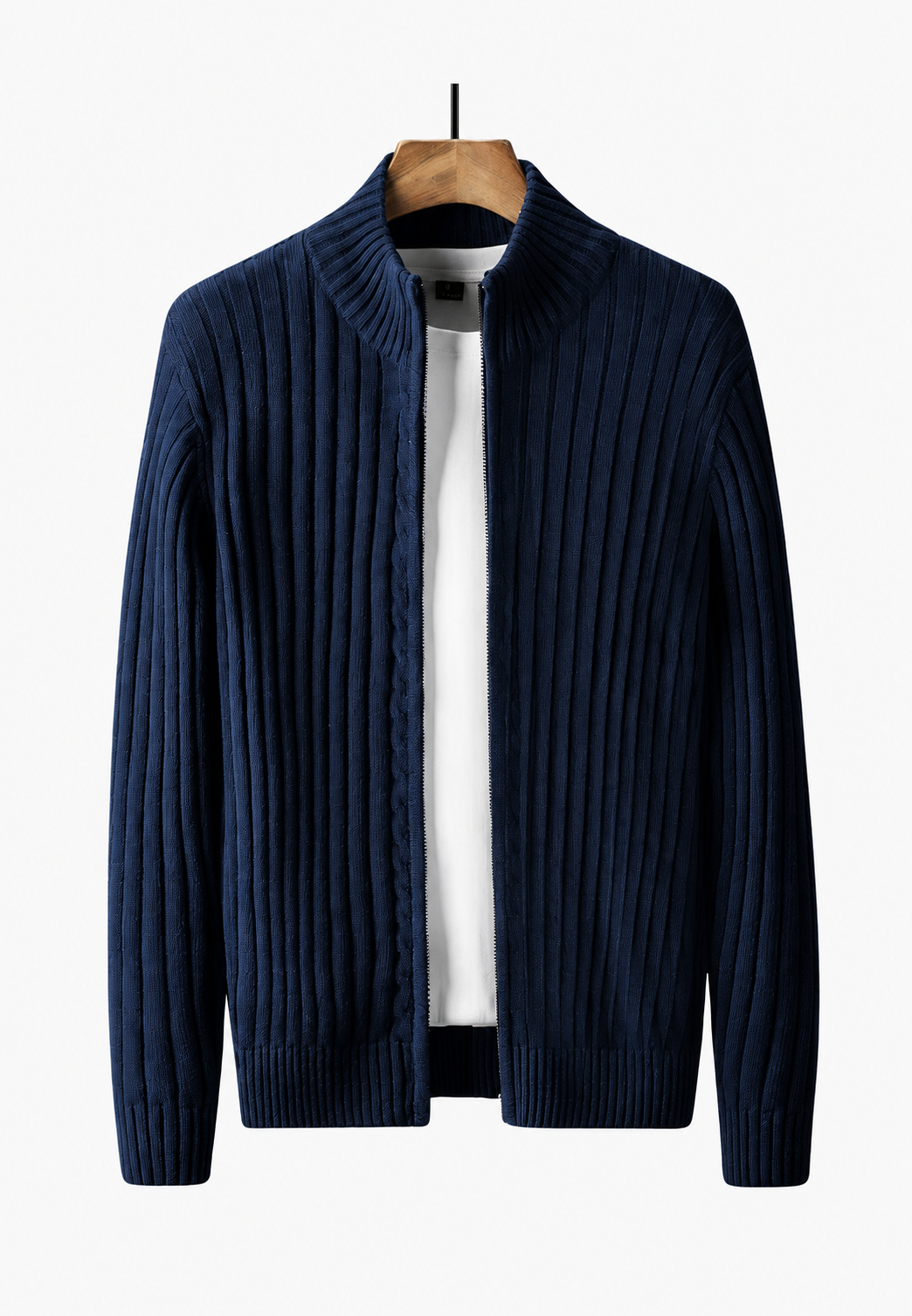 Dimitrios | Cardigan with Ribbed Knit and Stand Collar