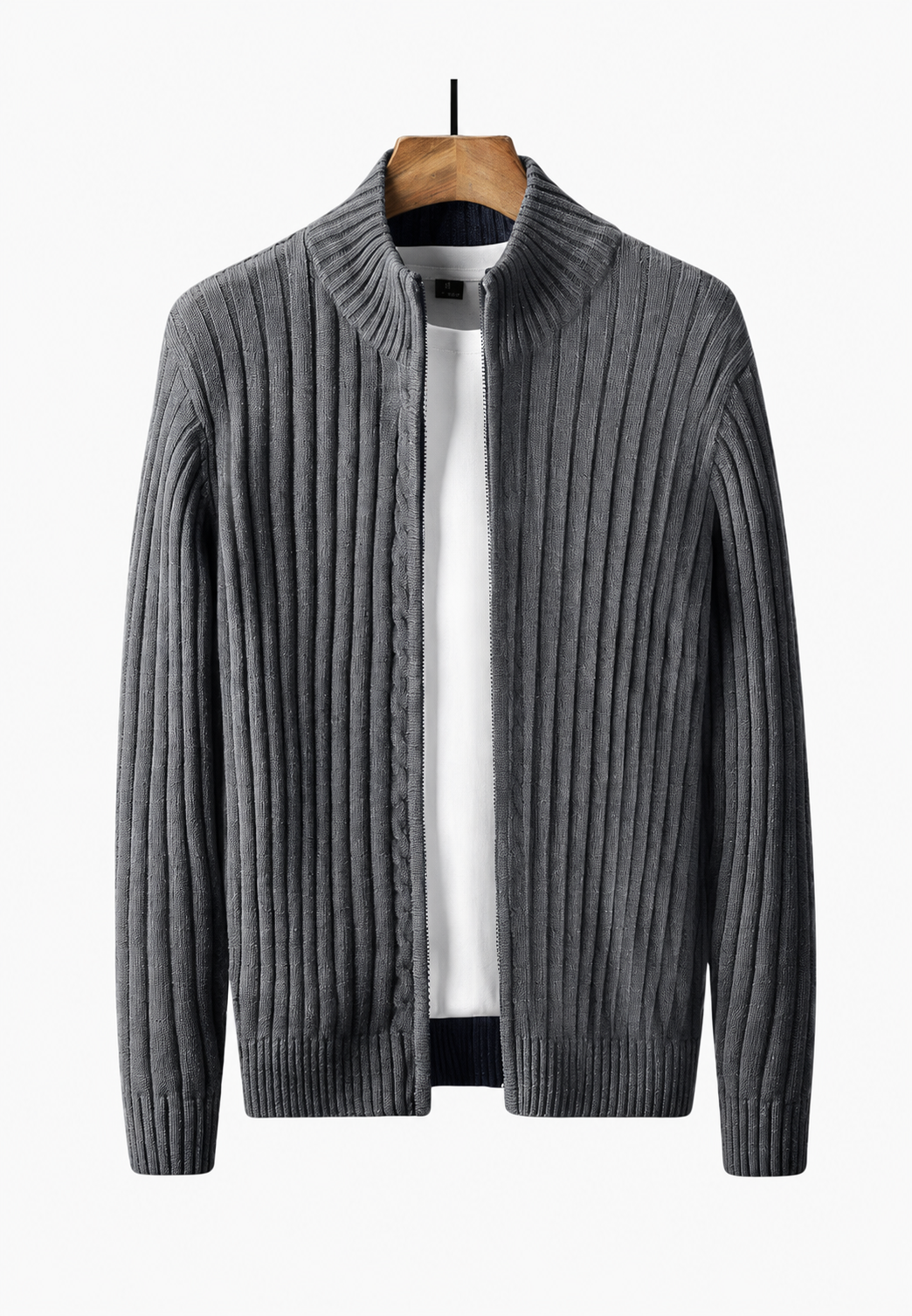 Dimitrios | Cardigan with Ribbed Knit and Stand Collar