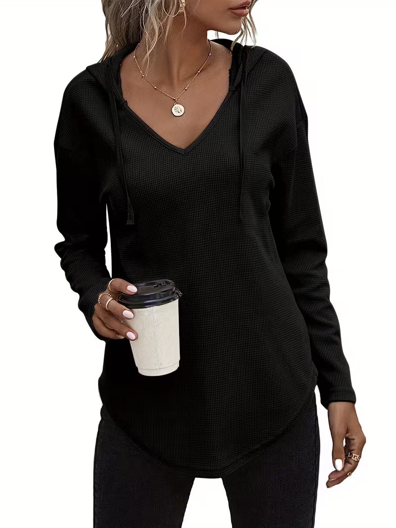 Heydi | Sweatshirt with V-Neck Hood Curved Hem
