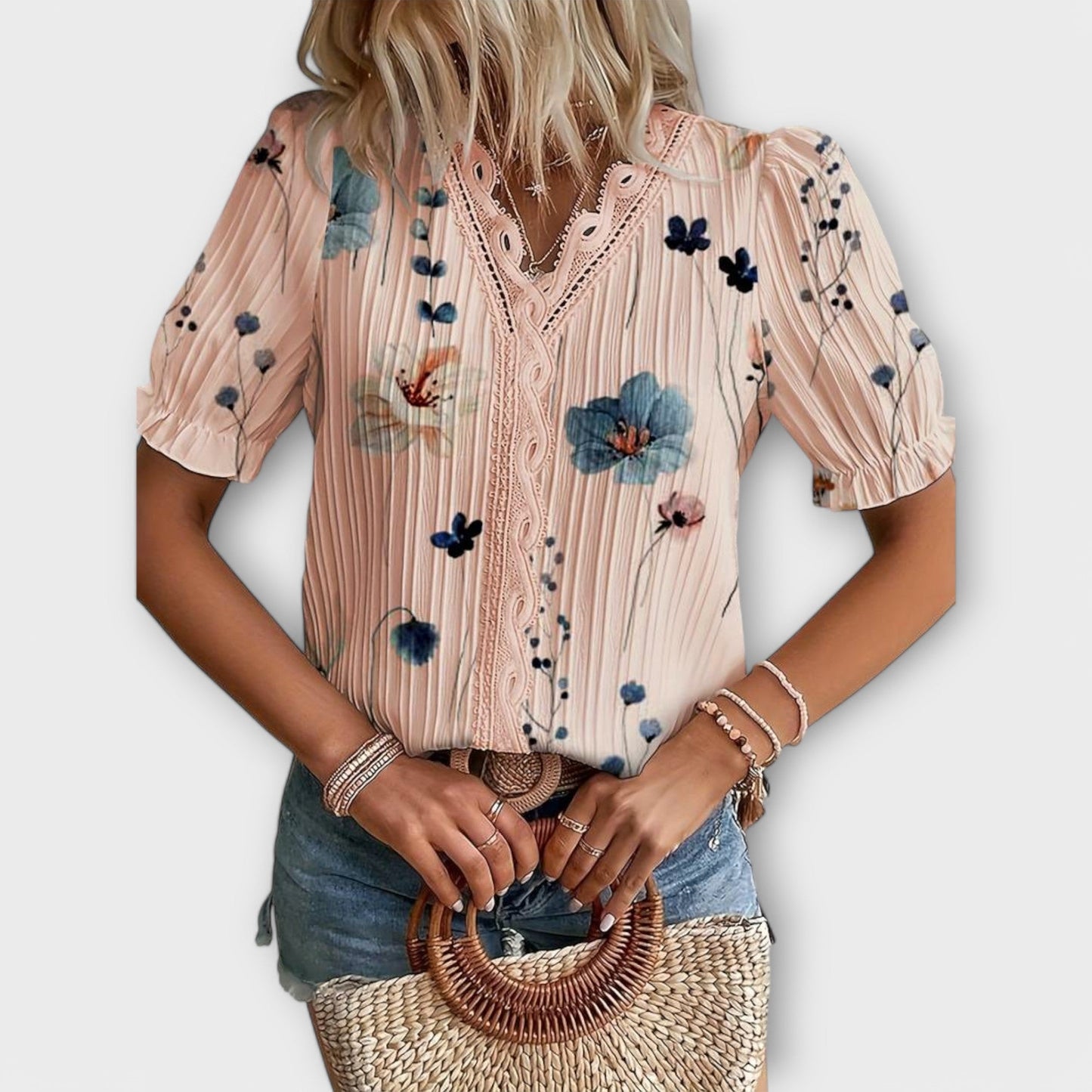 Bruni | Floral Print V Neck Pleated Blouse
