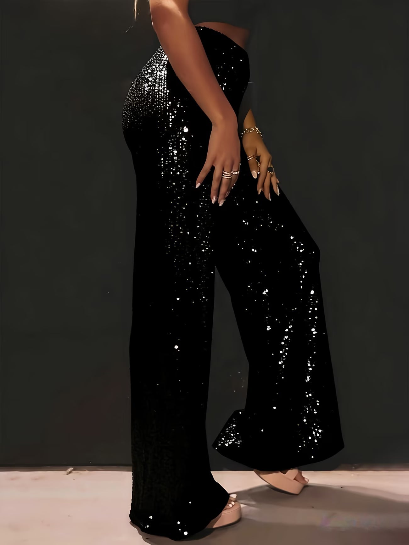 Tnora | Trousers Sequin Wide Leg High Waist