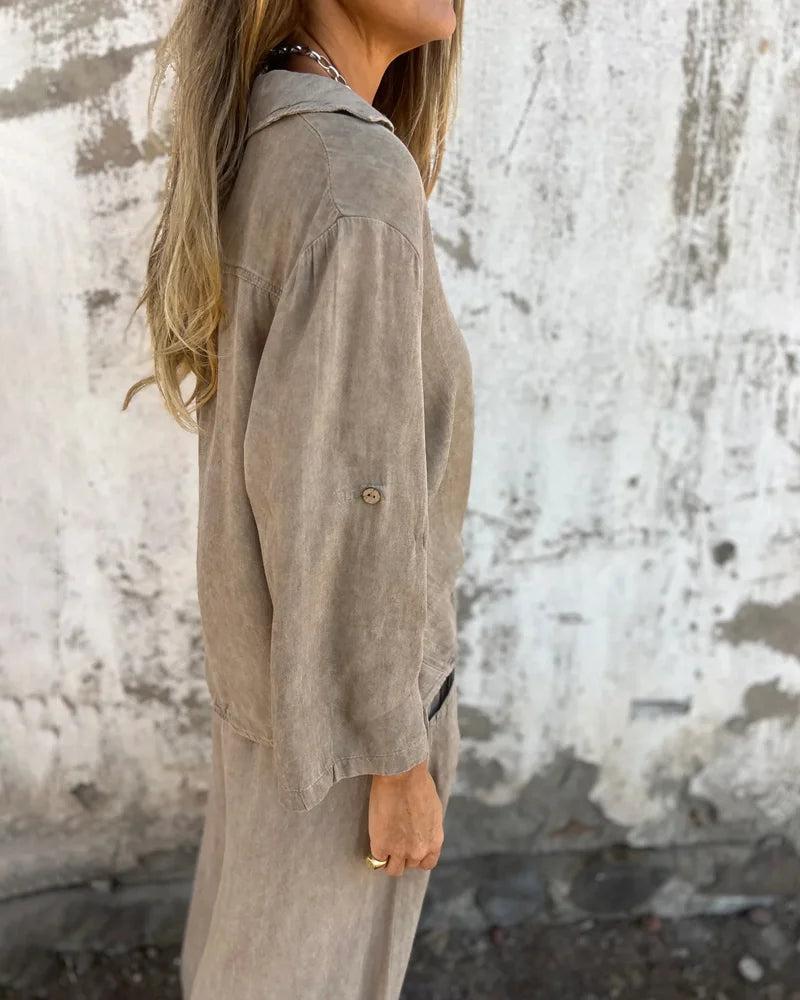 Bogna| Two-Piece Set Button-Up Shirt Wide-Leg Trousers