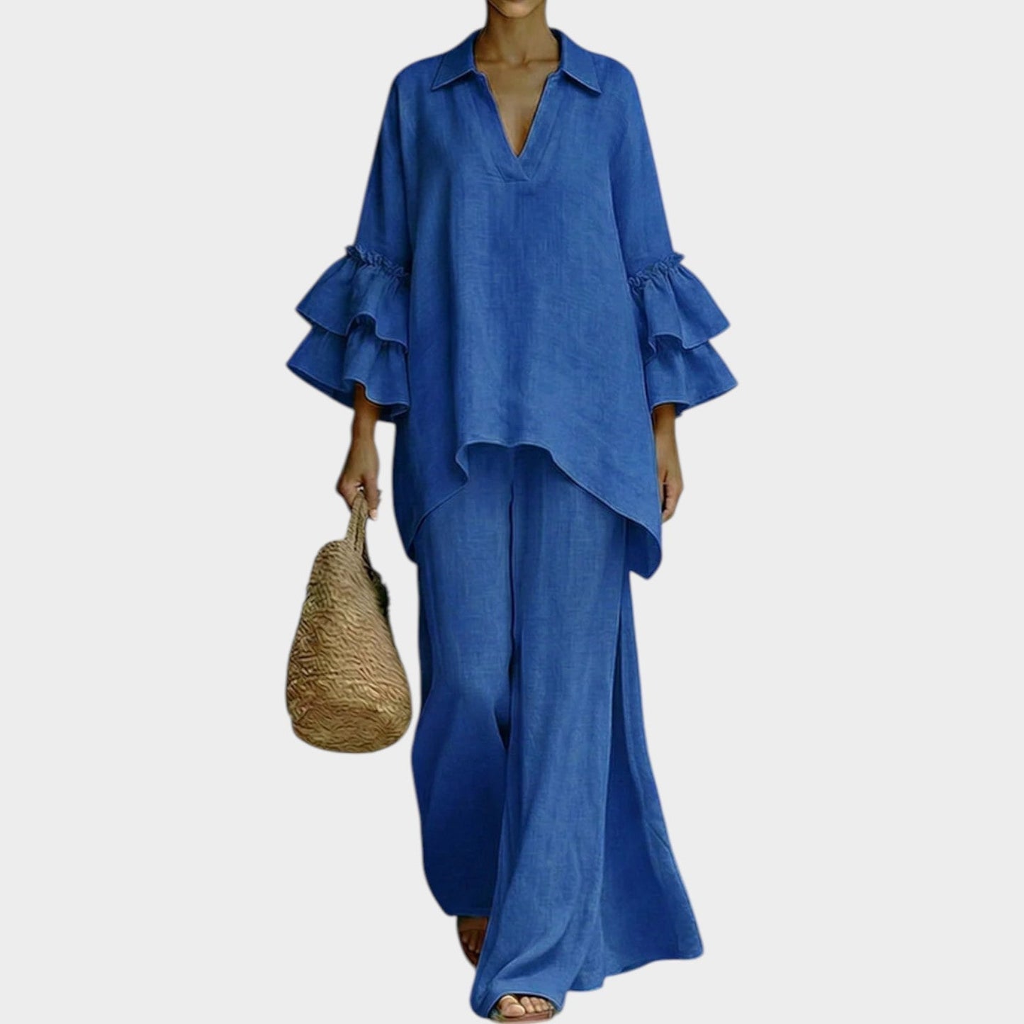 Fien | Linen Co-Ord Set V Neck Ruffle Sleeve
