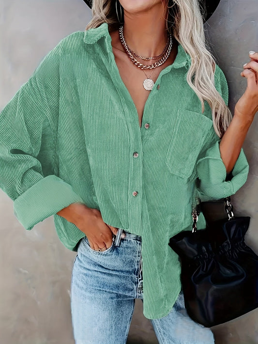 Irmela | Long Sleeve Button Front Corduroy Shirt