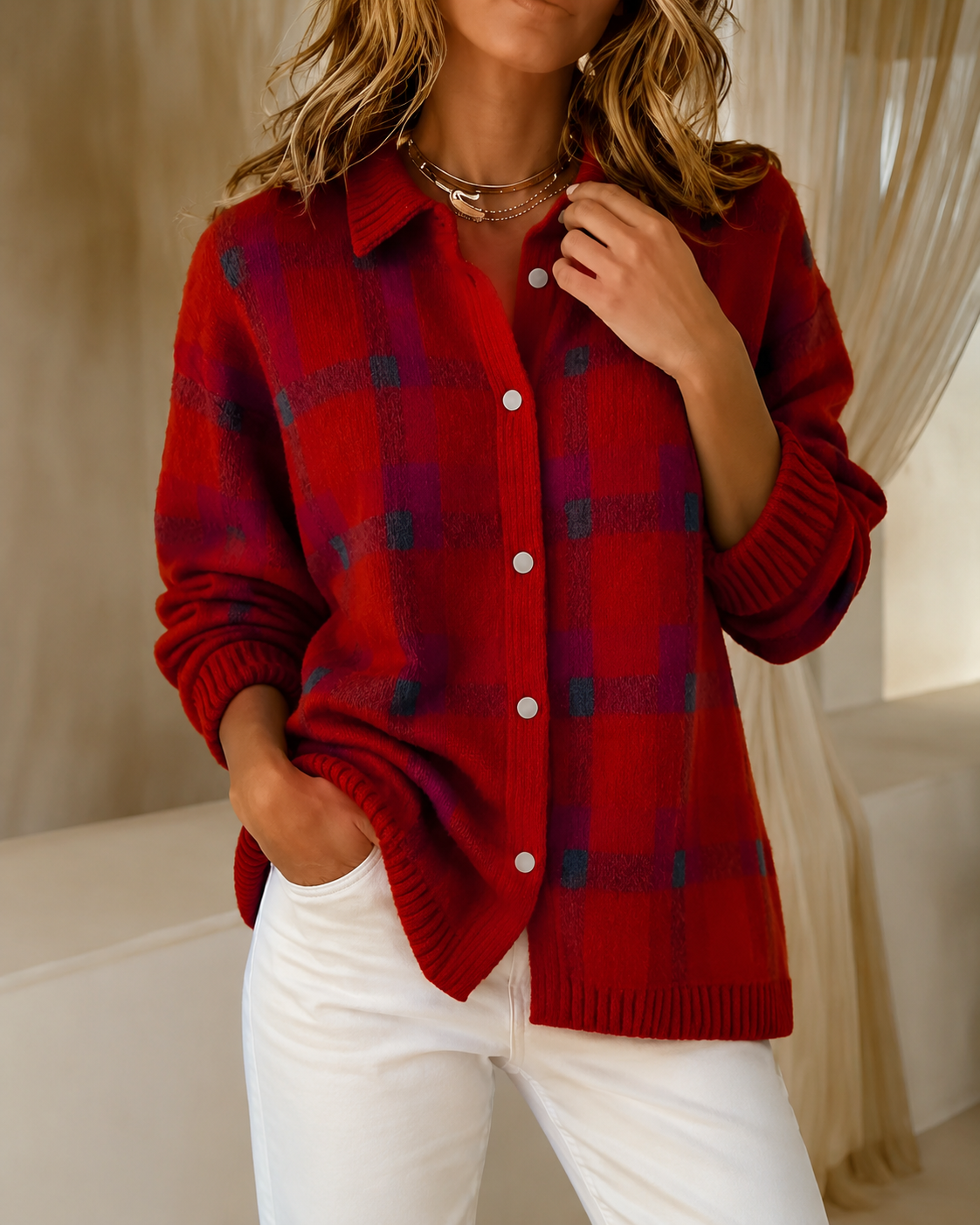 Liselotte | Plaid Cardigan with Long Sleeves