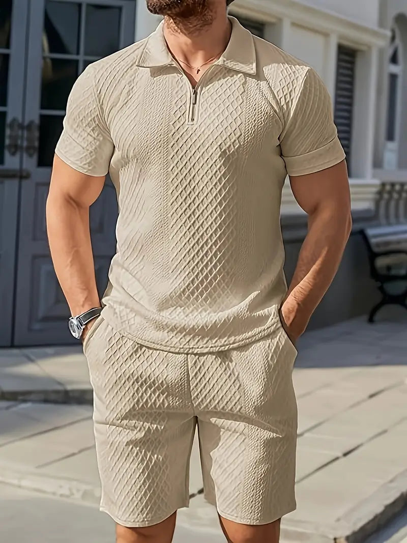 Francisco | Polo Shirt And Textured Shorts Set