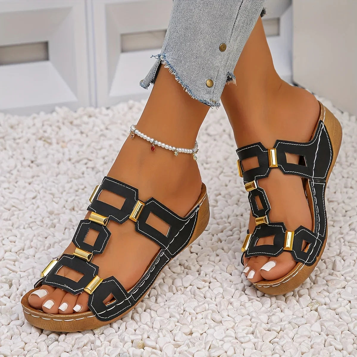 Norika | Open Toe Cut-Out Slide Sandals
